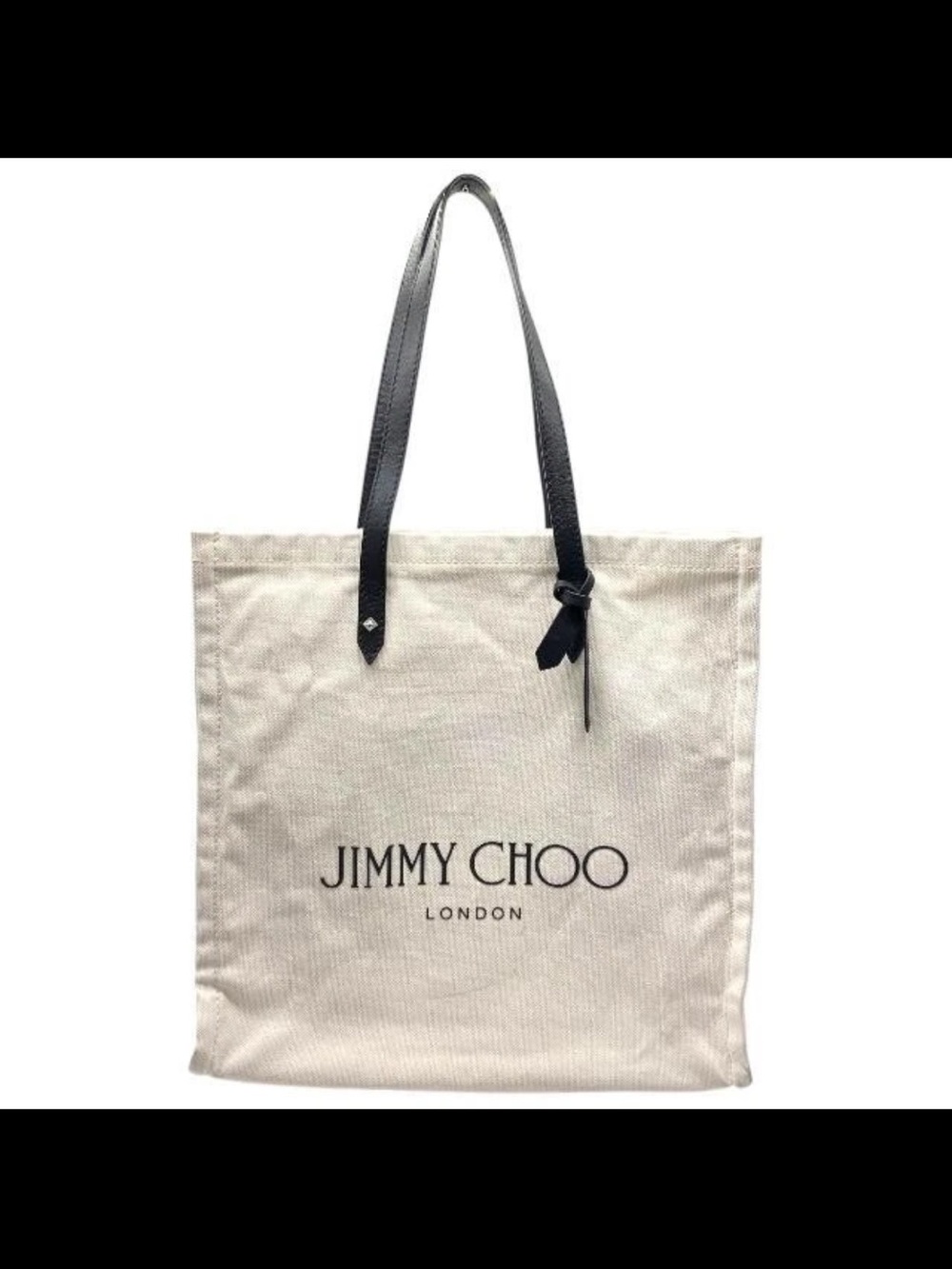 Jimmy Choo Beige Canvas Tote with Black Leather Handles